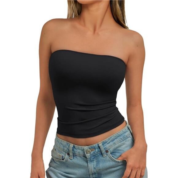 Womens Strapless Tube Tops Basic Backless Sleeveless Bandeau Going Out Crop Top - Picture 2 of 7